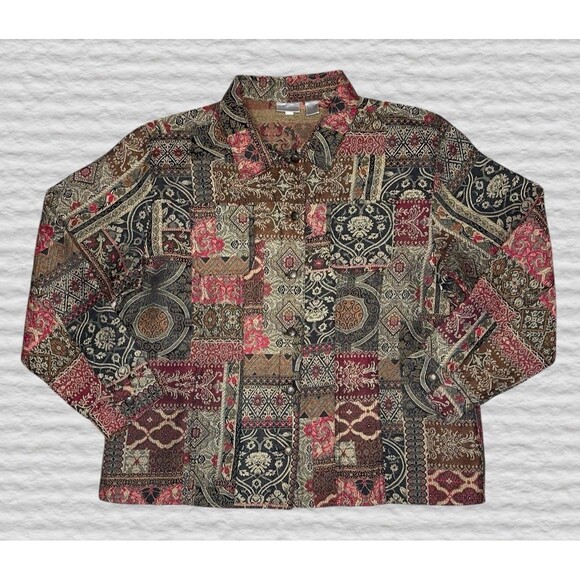 Chicos Tapestry Blazer Womens XL Patchwork Artsy Boho Eclectic Earthy Textured - Picture 1 of 7